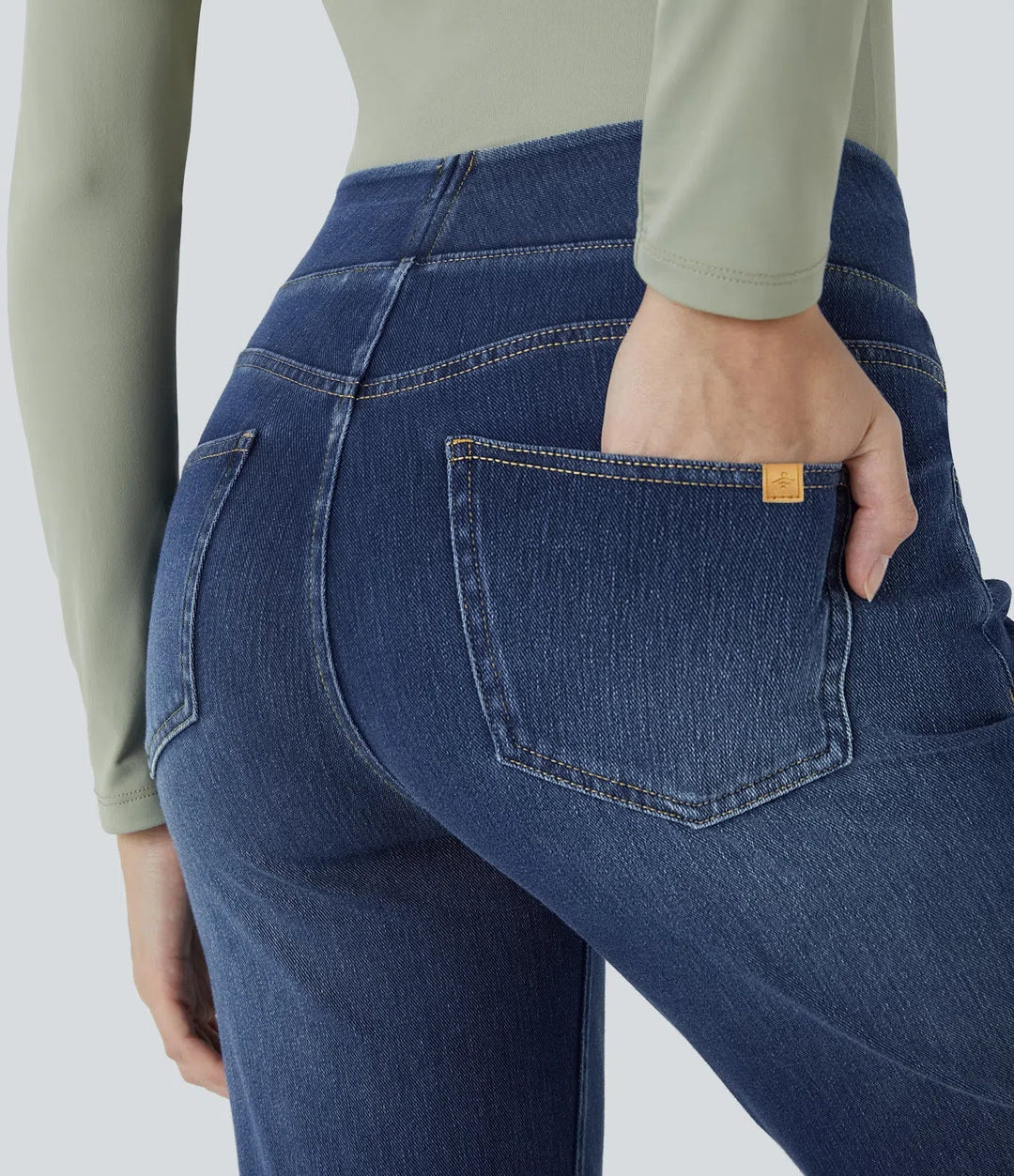 High Waisted Bootcut Jeans With Pockets - Stretch Denim
