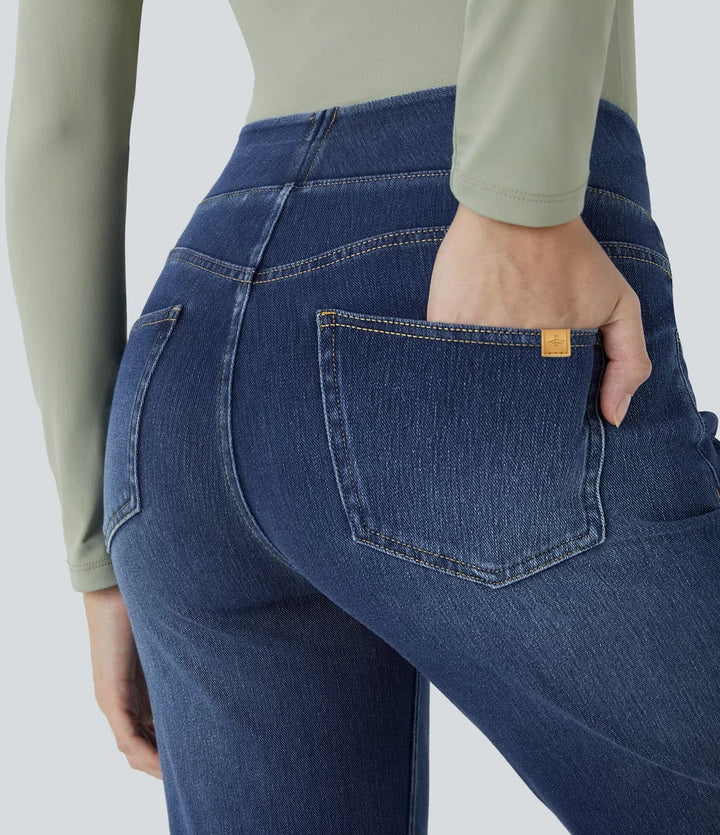 High Waisted Bootcut Jeans With Pockets - Stretch Denim