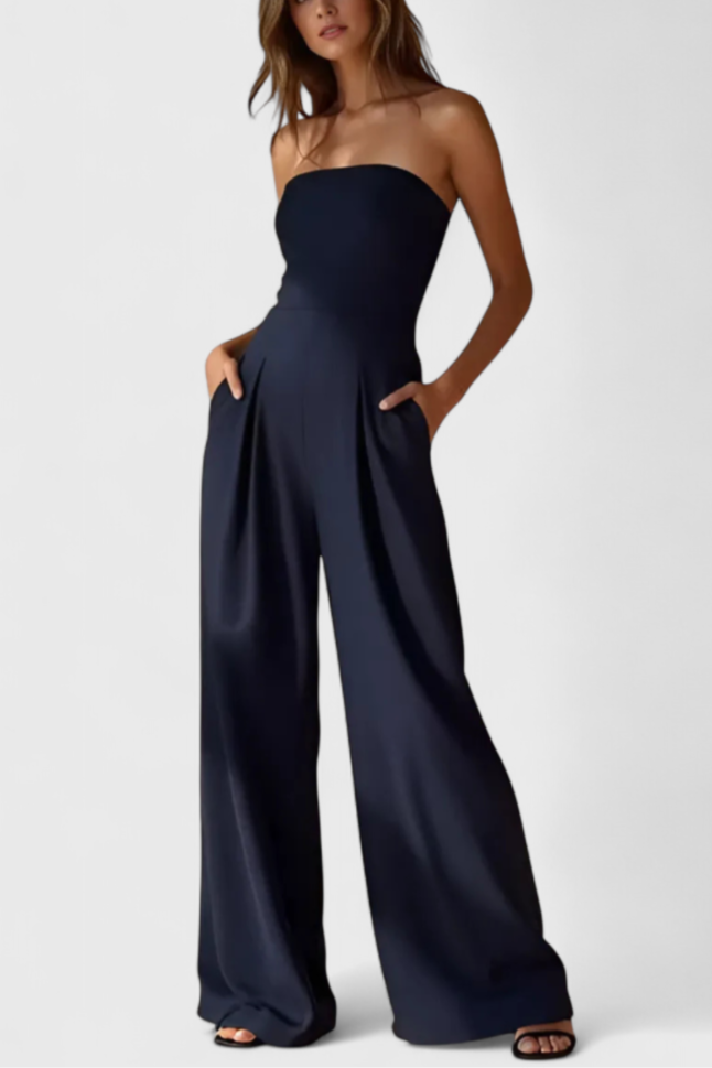 Wide Leg Jumpsuit Sleeveless - Elegant Structured Neckline