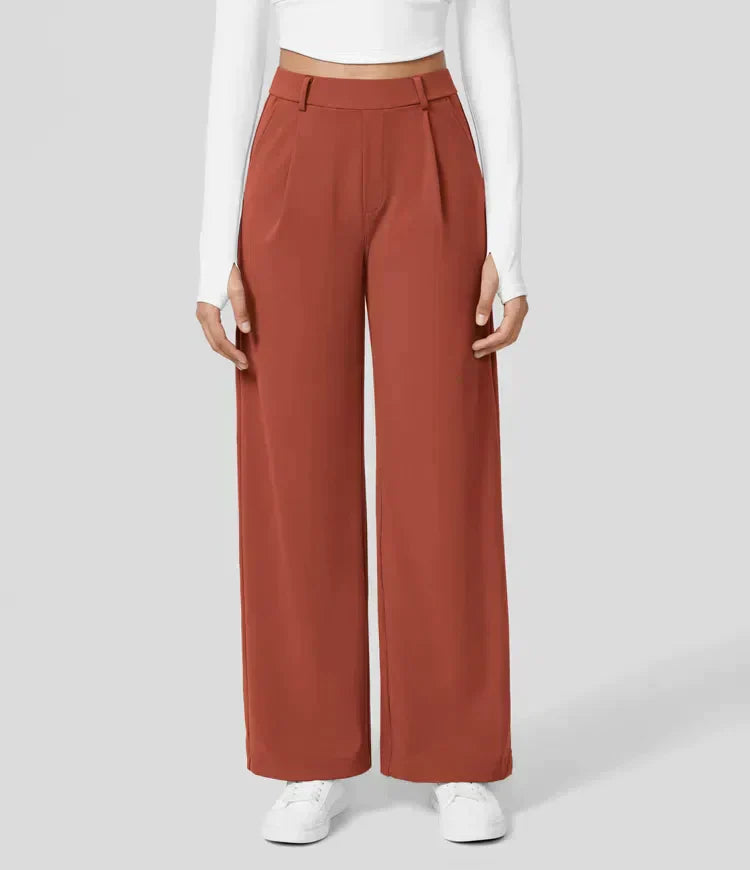 High Rise Stretch Trousers | Comfortable Straight Leg Pants