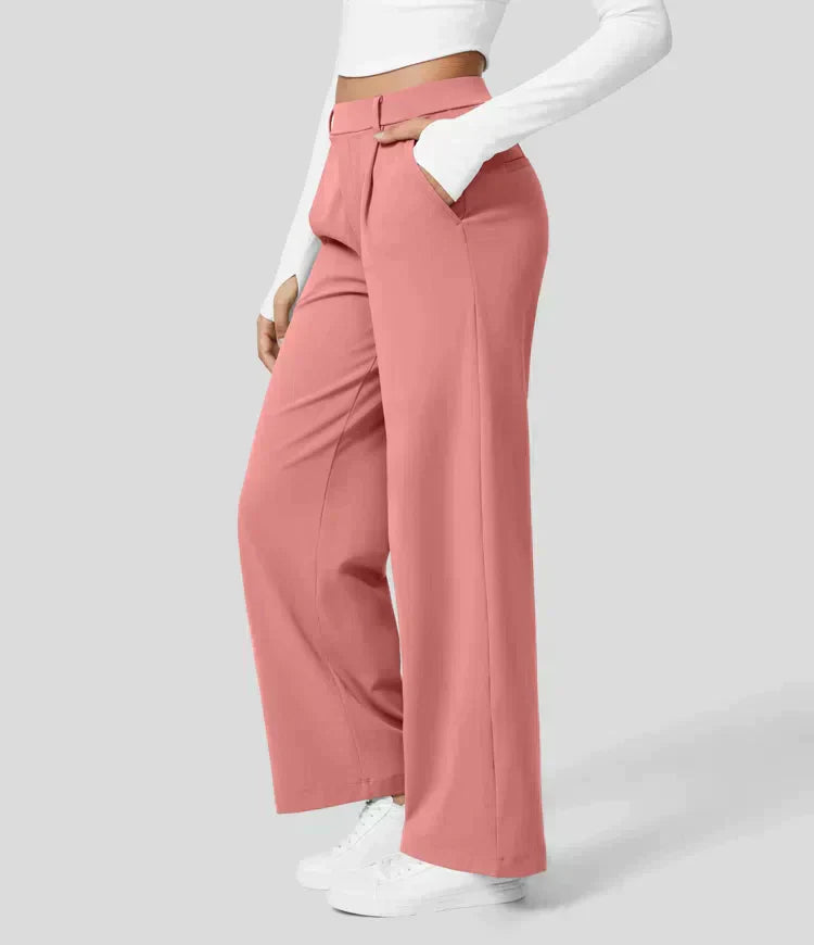 High Rise Stretch Trousers | Comfortable Straight Leg Pants