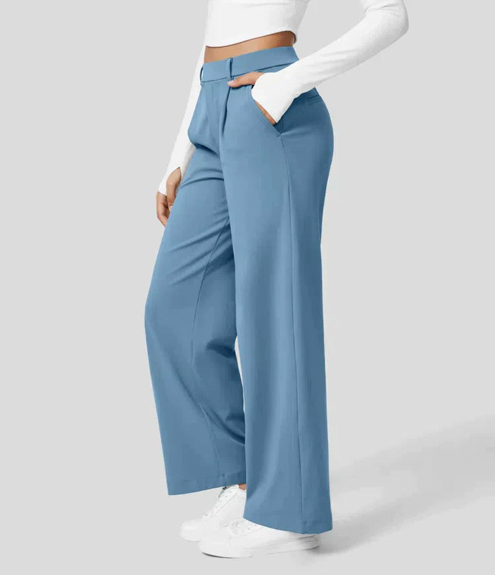 High Rise Stretch Trousers | Comfortable Straight Leg Pants