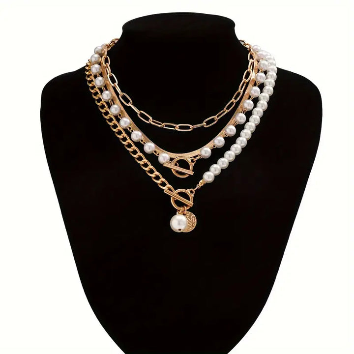 Pearl Snake Chain Necklace Set | Vintage Gold Layered Necklace