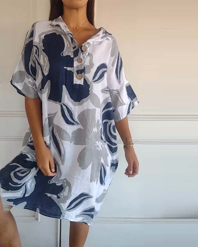 Floral Shirt Dress for Women - Classic Button Front Midi Dress