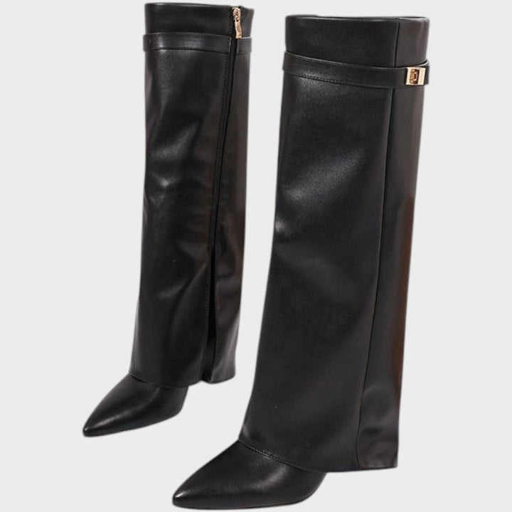 Leather Knee High Boots Women | Wide Shaft Pointed Toe