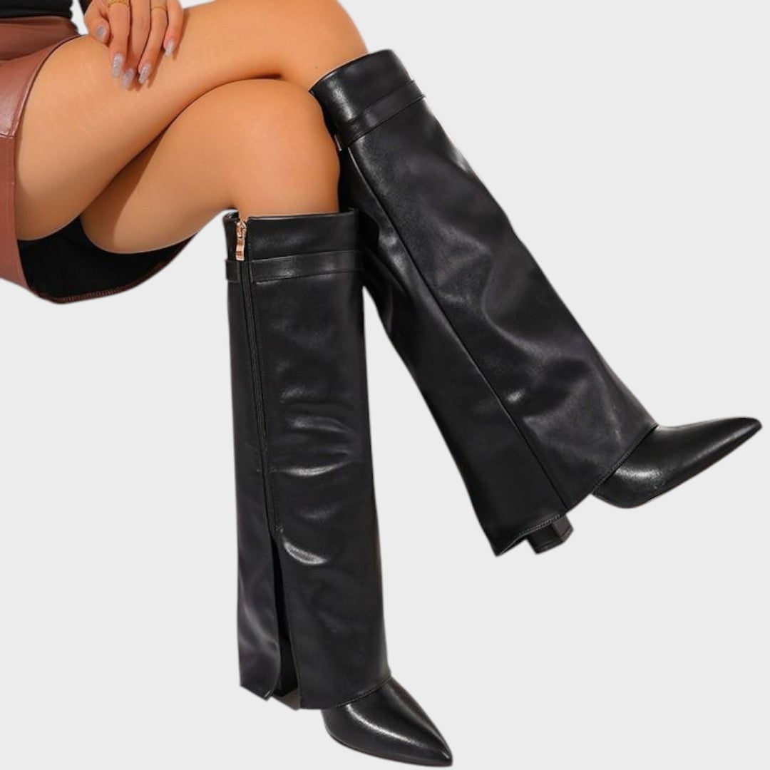 Leather Knee High Boots Women | Wide Shaft Pointed Toe