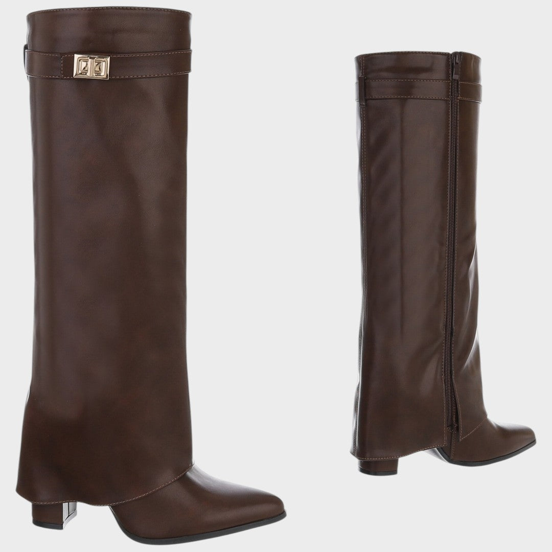 Leather Knee High Boots Women | Wide Shaft Pointed Toe