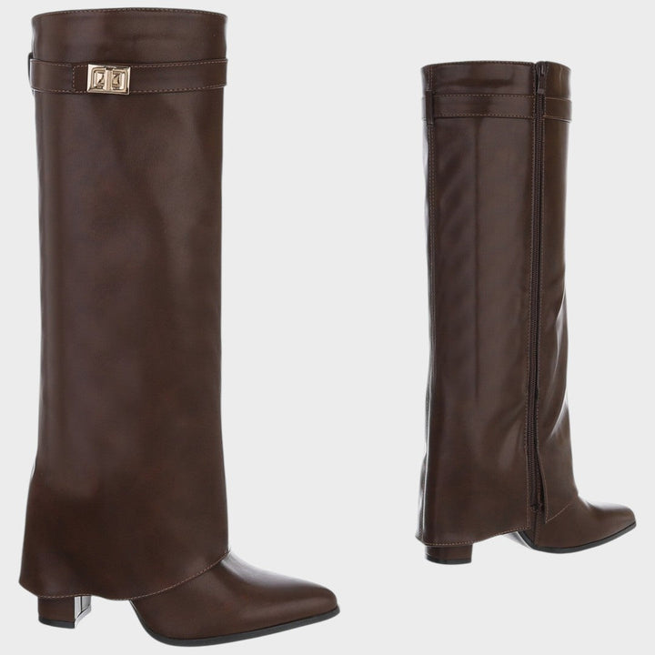 Leather Knee High Boots Women | Wide Shaft Pointed Toe