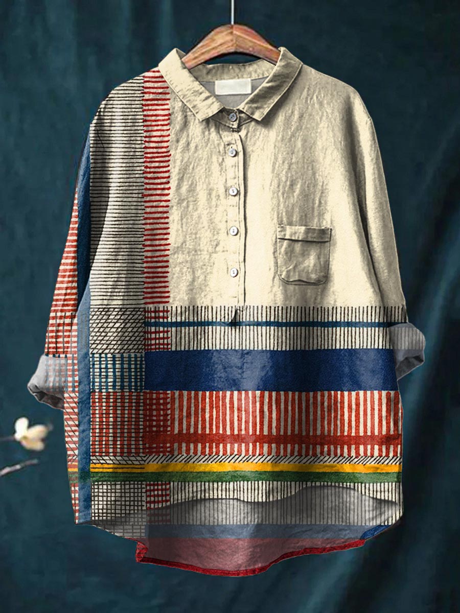 Striped Button Down Shirt for Women | Artistic Print Blouse