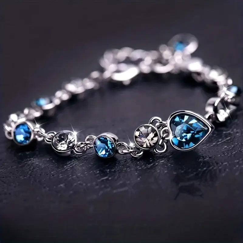 Heart Bracelet in White Gold | Ocean Blue Accent Jewelry