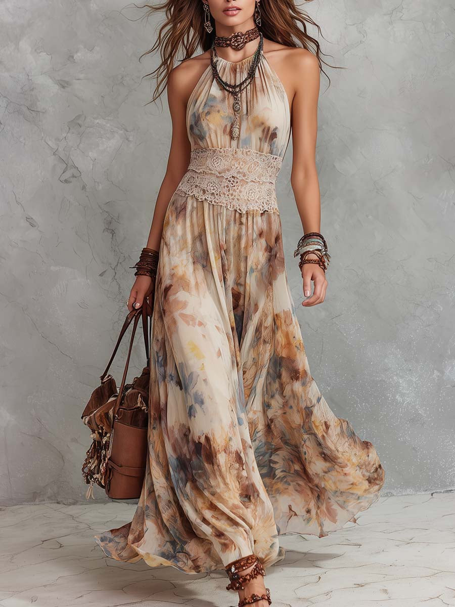 Lace Trim Maxi Dress - Elegant Long Dress for Women