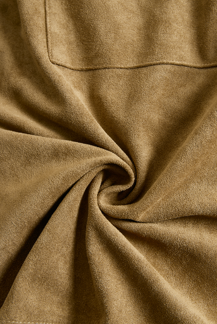 Suede Midi Dress with Long Sleeves and Lapel Collar