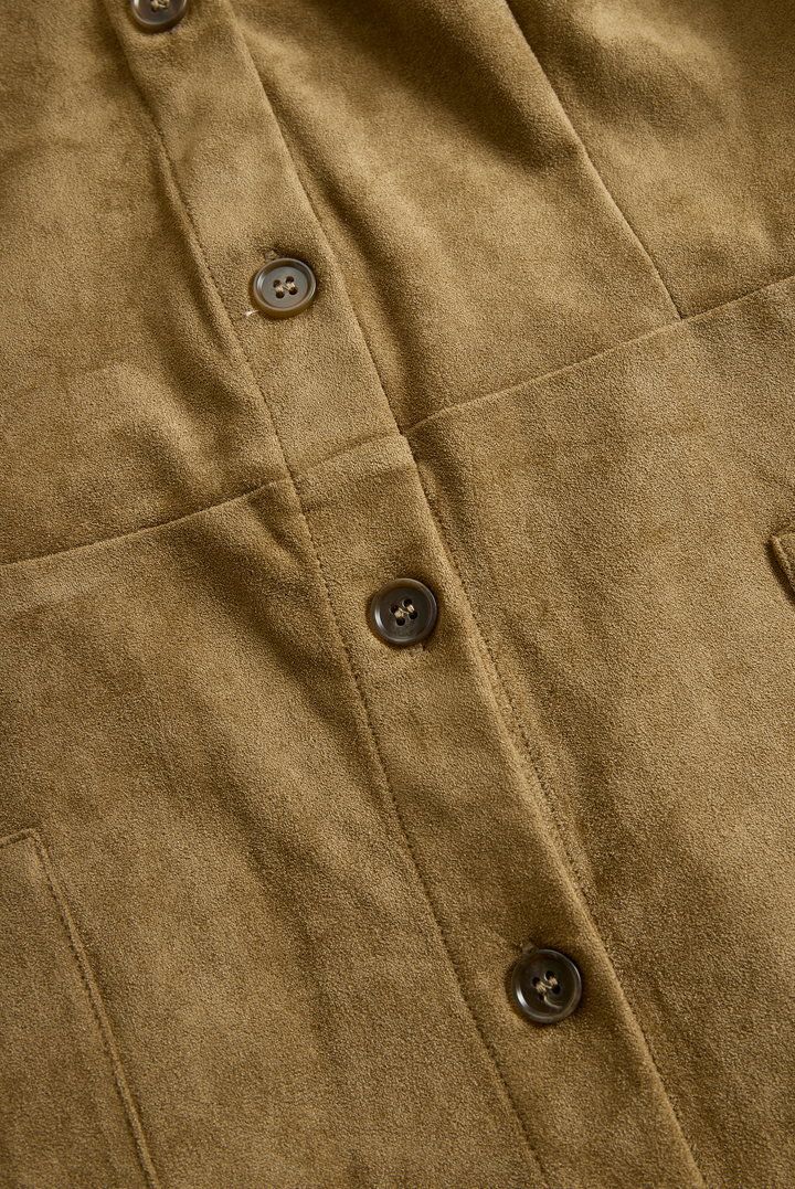 Suede Midi Dress with Long Sleeves and Lapel Collar