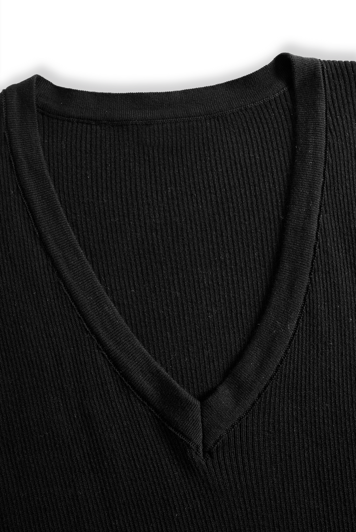 Knitted Maxi Dress Long Sleeve V Neck Sweater Dress