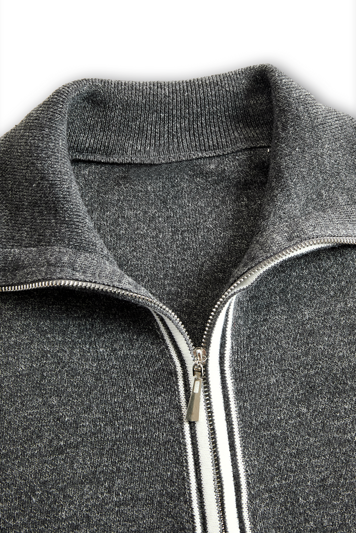 Knit Polo Dress with Zipper Detail and Contrast Trim