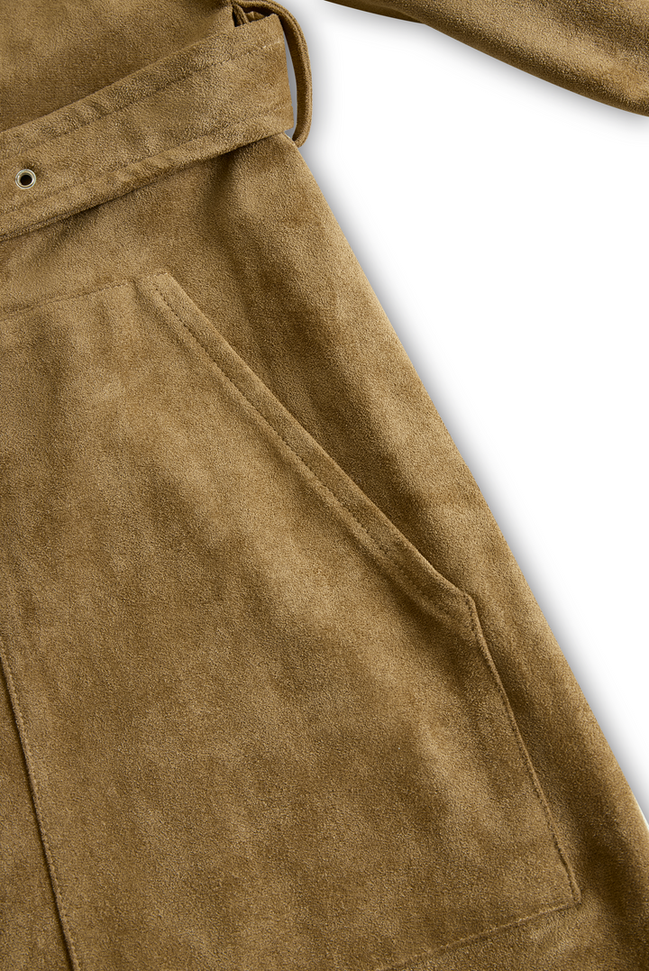 Suede Midi Dress with Long Sleeves and Lapel Collar