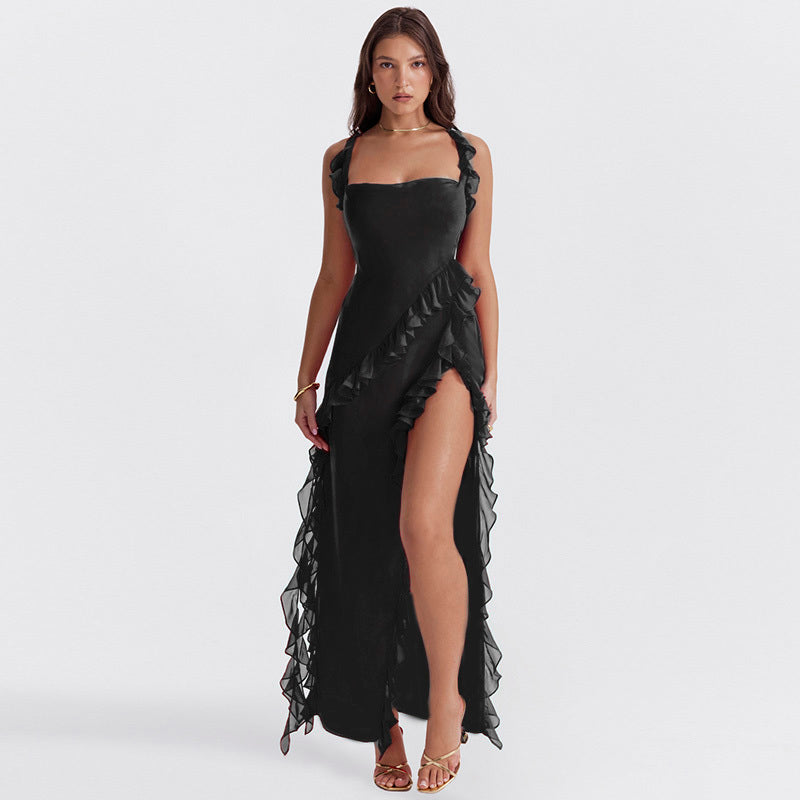 Summer Maxi Dress with Slit - Elegant Fitted Silhouette