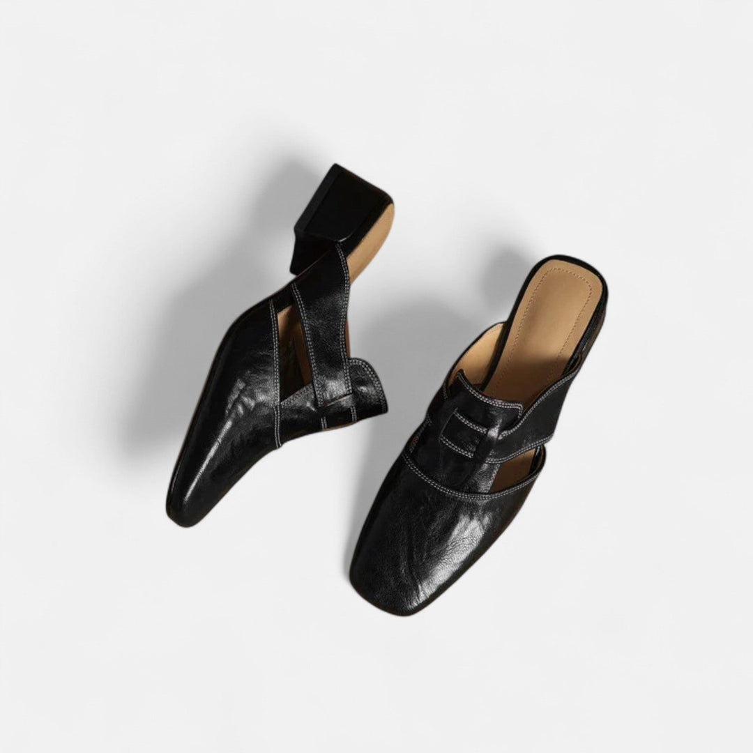 Leather Sandals with Cut-Out Detail and Block Heel