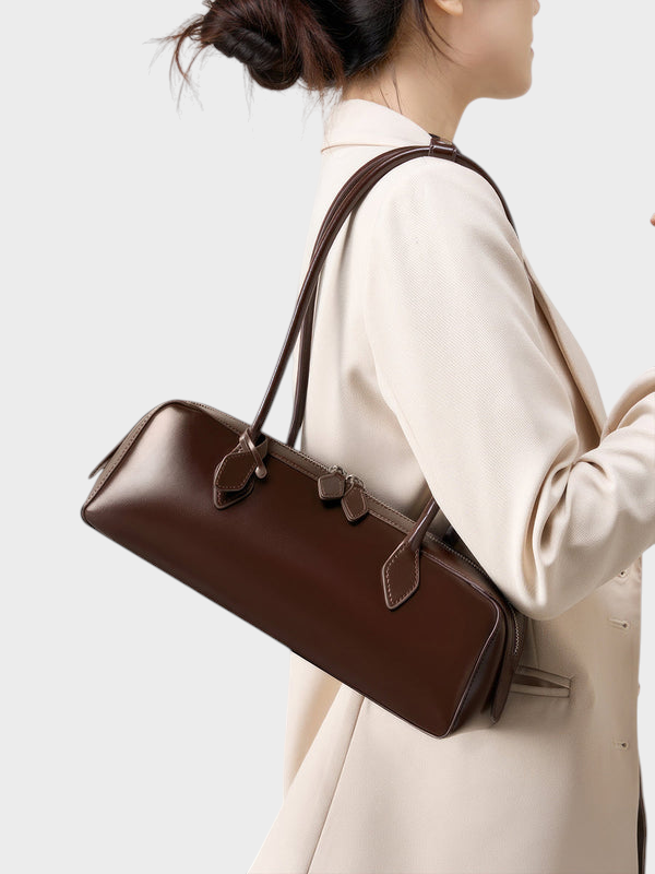 Leather Shoulder Bag for Women - Structured Cowhide Handbag
