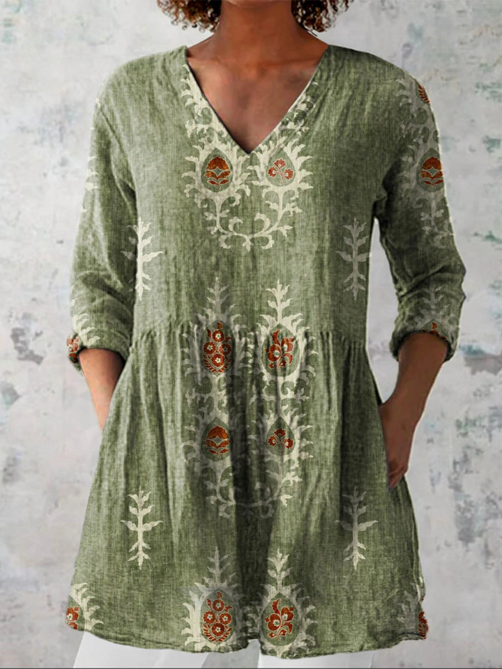 Long V-Neck Blouse for Women - Lightweight Tunic Style Top