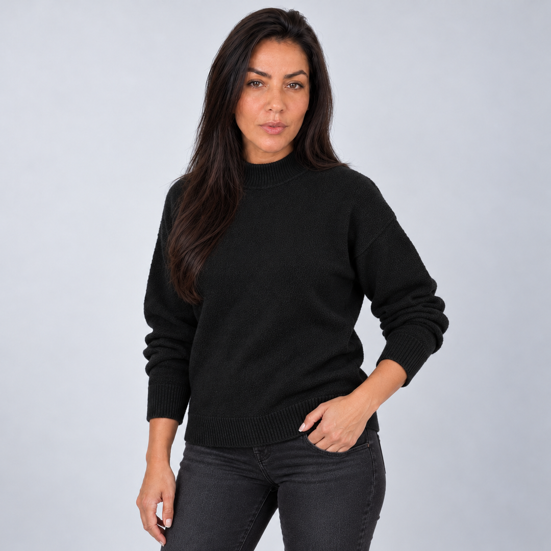 Women's Mock Neck Sweater with Drop Shoulders