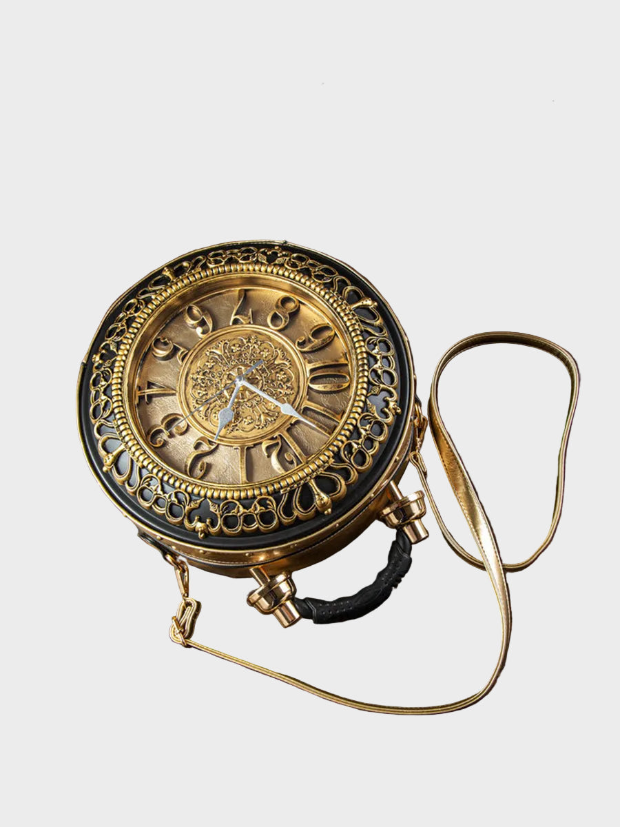 Vintage Pocket Watch Crossbody Bag with Working Clock