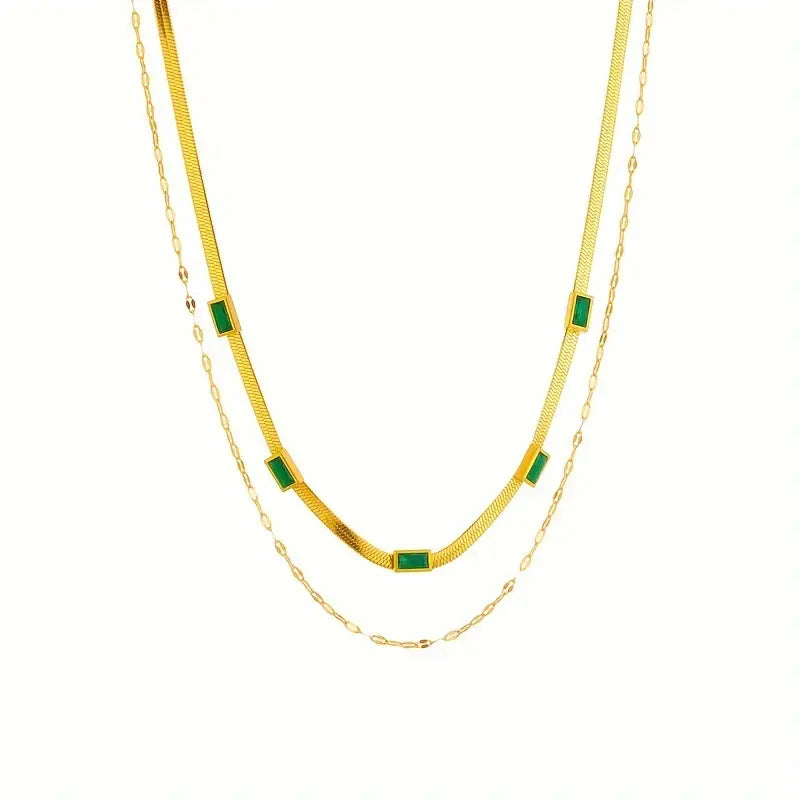 Gold Layered Necklace | Double Chain Retro Statement Jewelry