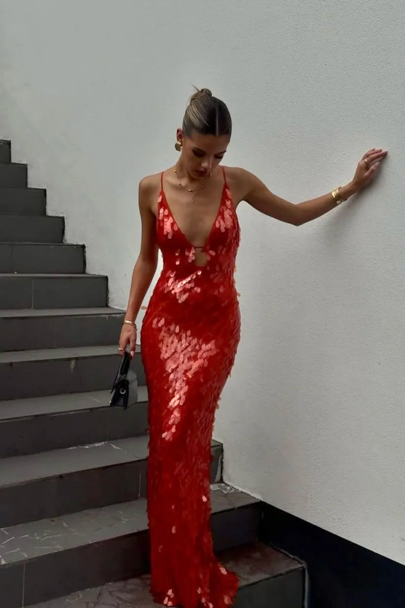 Draped Maxi Dress for Women - Elegant Flowy Summer Dress