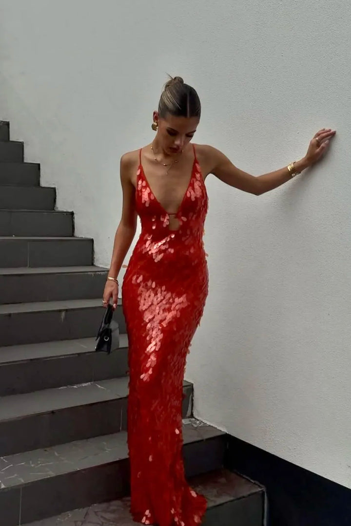 Draped Maxi Dress for Women - Elegant Flowy Summer Dress