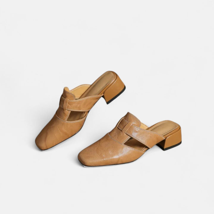 Leather Sandals with Cut-Out Detail and Block Heel