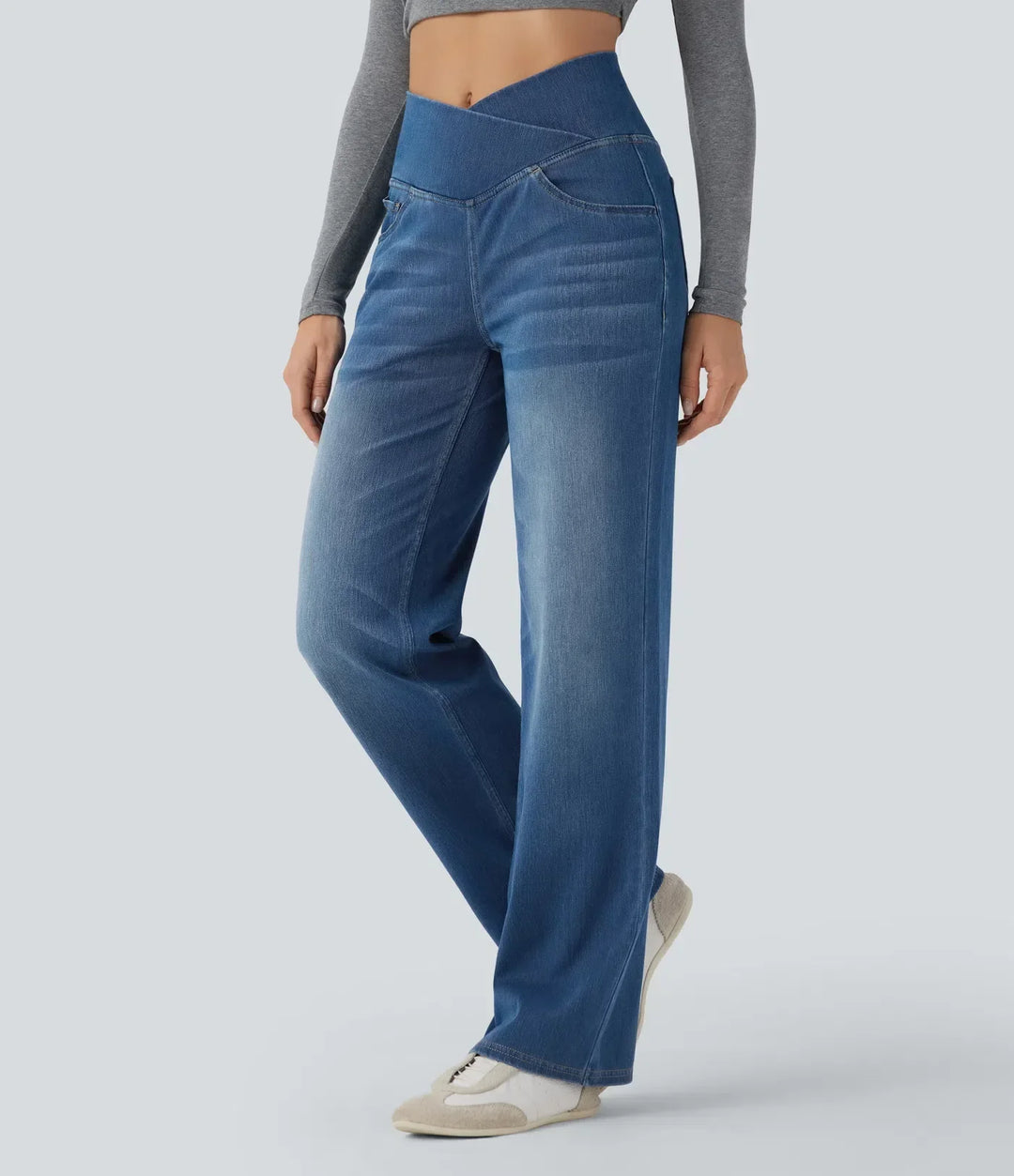 High Waisted Tummy Control Jeans for Women Straight Leg with Pockets