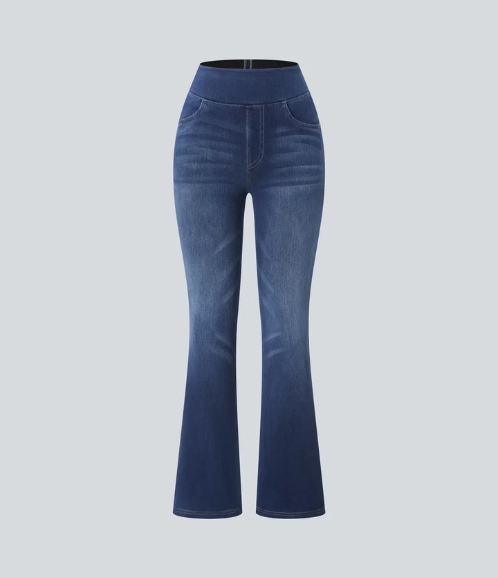 High Waisted Bootcut Jeans With Pockets - Stretch Denim