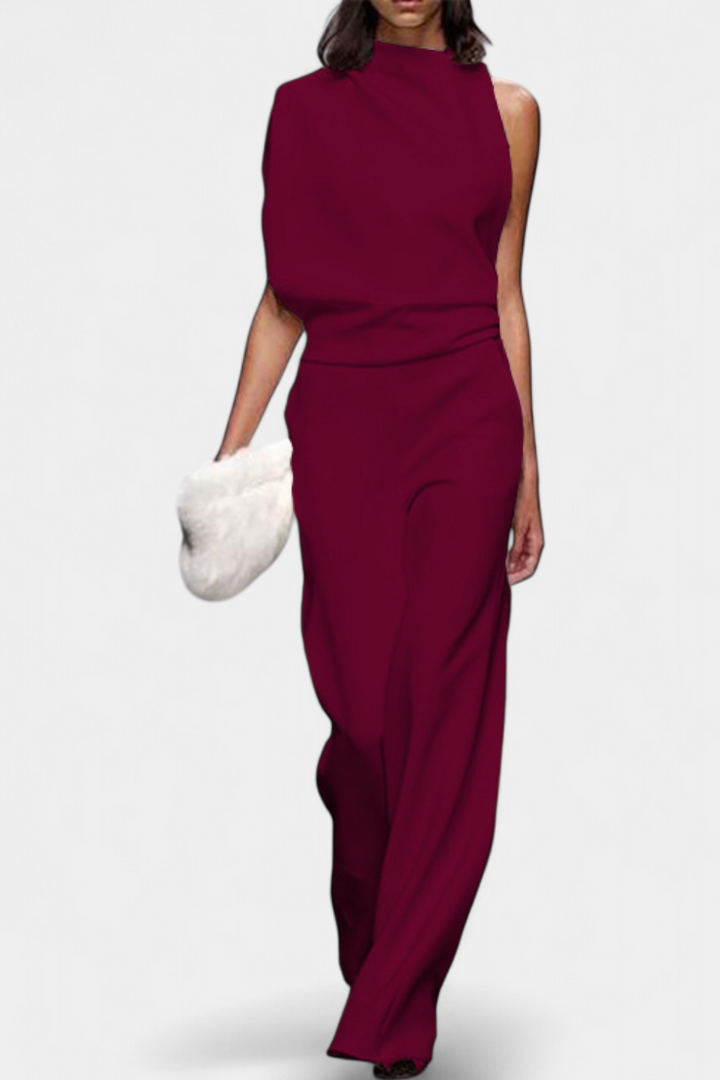 One Shoulder Jumpsuit Wide Leg for Women - Evening Formal