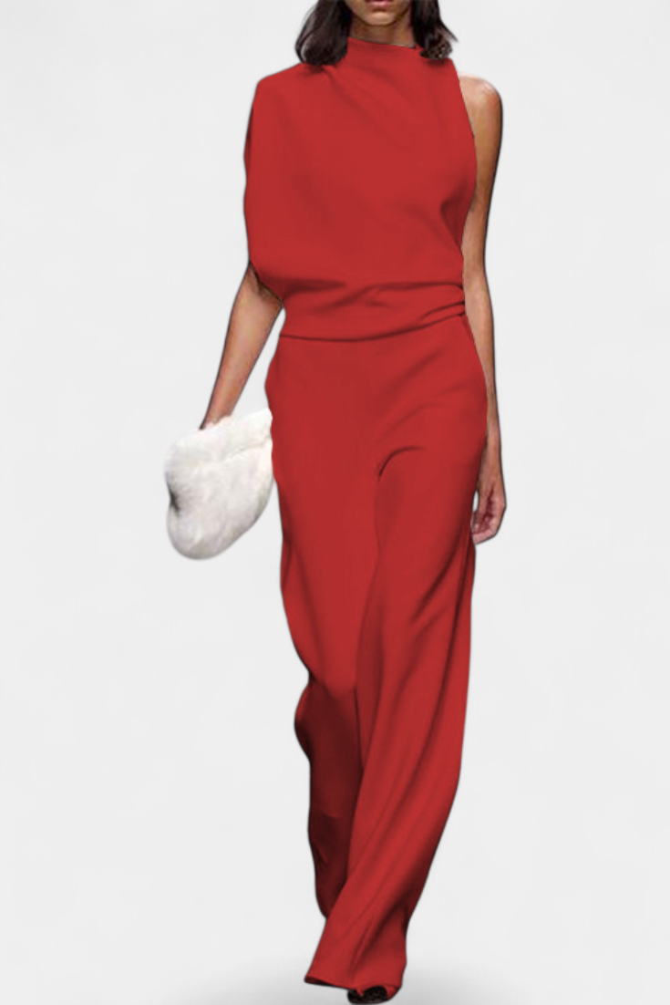 One Shoulder Jumpsuit Wide Leg for Women - Evening Formal