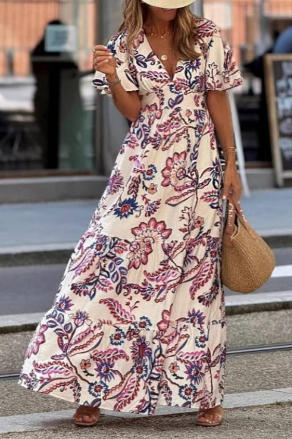 Floral Maxi Dress with Puff Sleeves for Women
