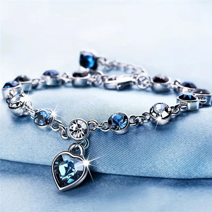 Heart Bracelet in White Gold | Ocean Blue Accent Jewelry