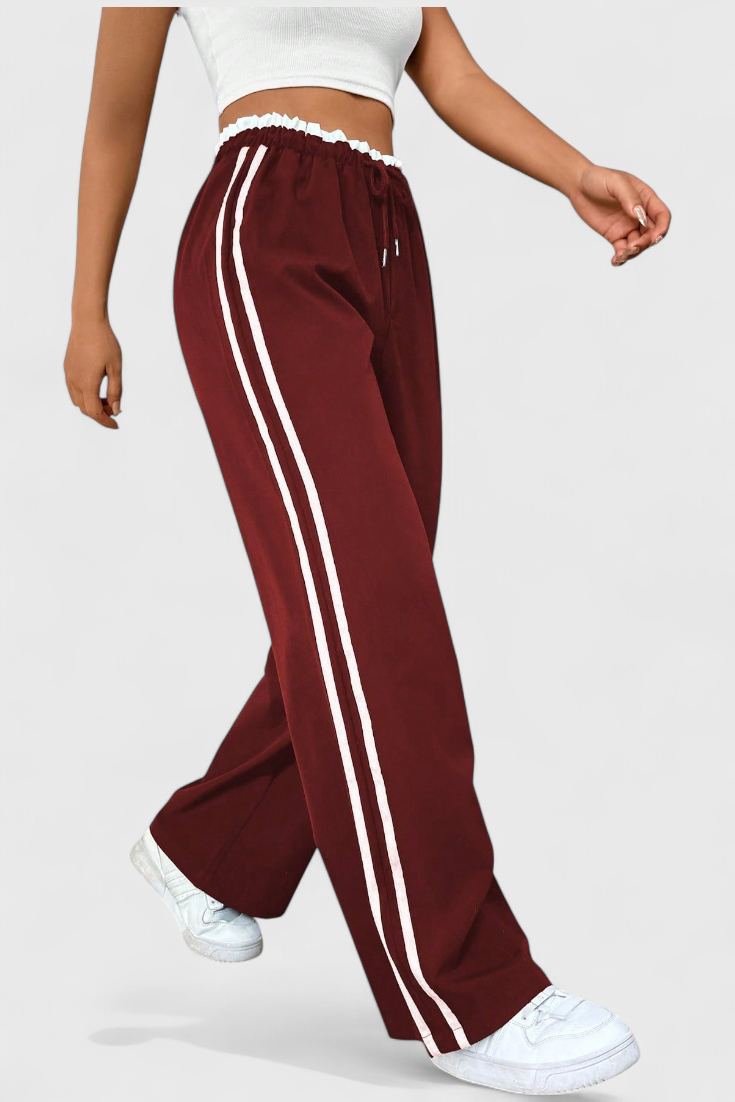 Flared Sport Pants With Side Stripe Detail For Women