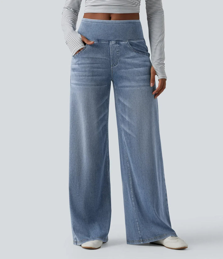 Wide Leg Jeans for Women Mid Rise Baggy Denim with Pockets