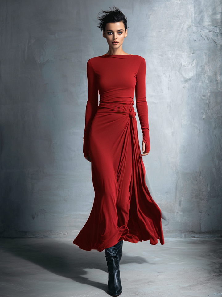 Gray Wrap Maxi Dress with Knot Detail for Women