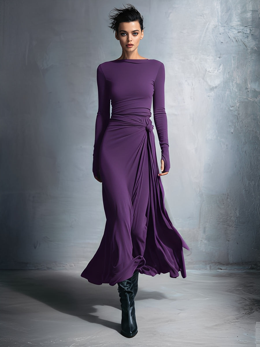 Gray Wrap Maxi Dress with Knot Detail for Women