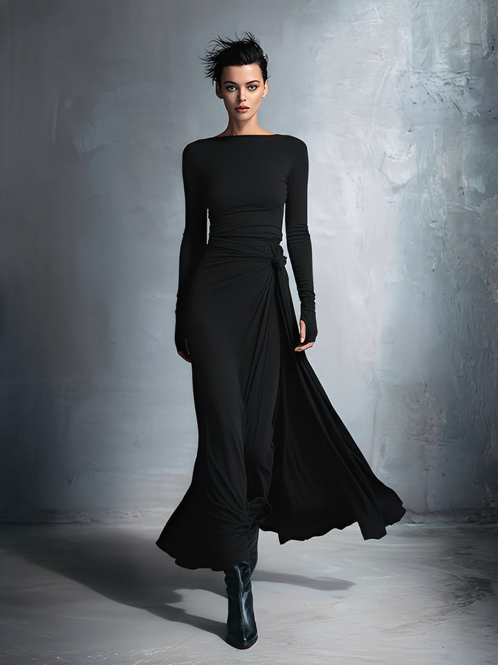 Gray Wrap Maxi Dress with Knot Detail for Women