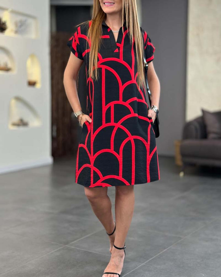 Geometric Print Polo Dress - Classic Casual Style for Women