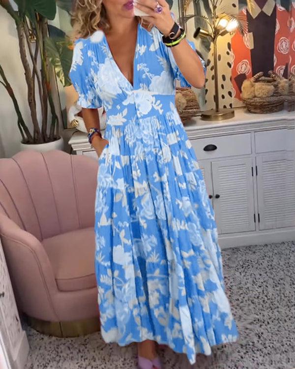 Floral Maxi Dress with V-Neck | Flowing Feminine Silhouette