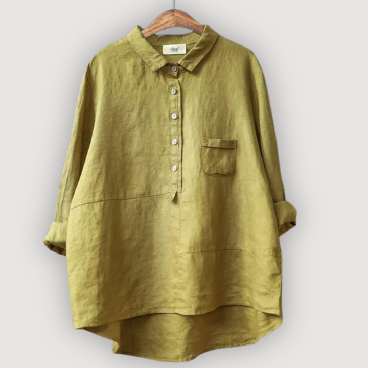 Relaxed Linen Blouse for Women - Button Front Casual Top