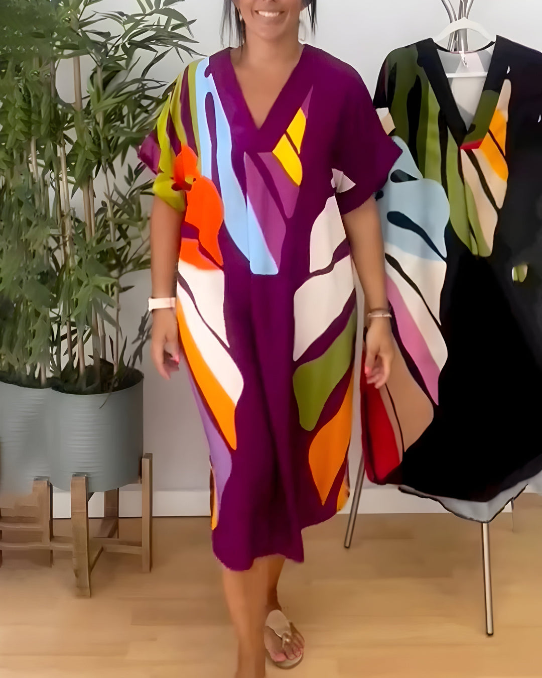 Abstract Print Dress for Women | Versatile Midi Dress