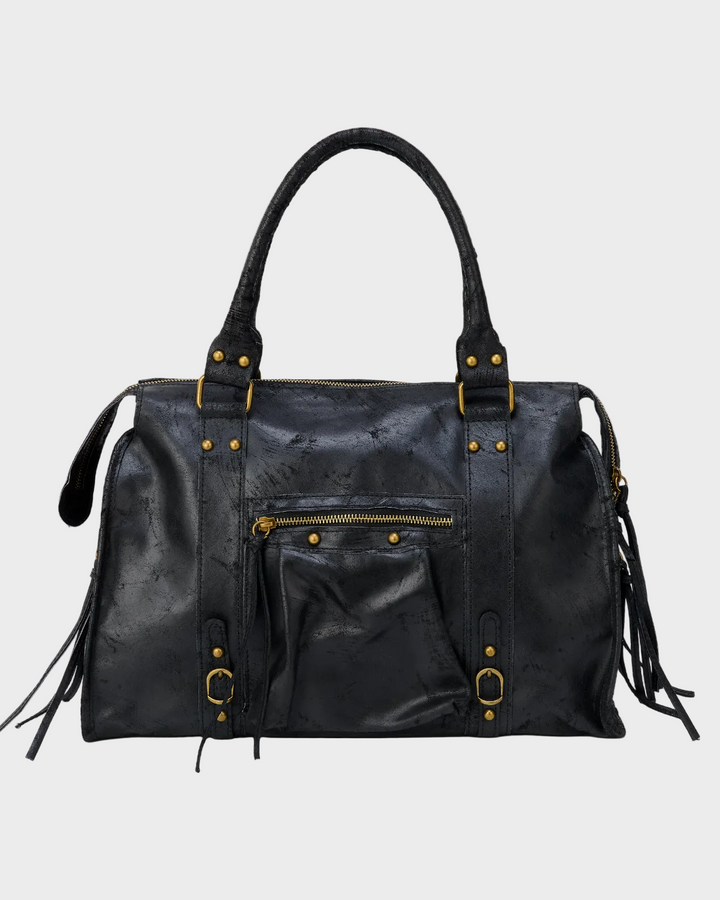 Black Leather Tote Bag for Women - Laptop Work Bag