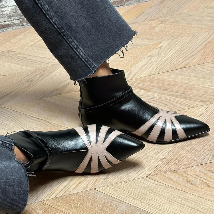 Pointed Toe Ankle Boots for Women | Geometric Block Heel Booties