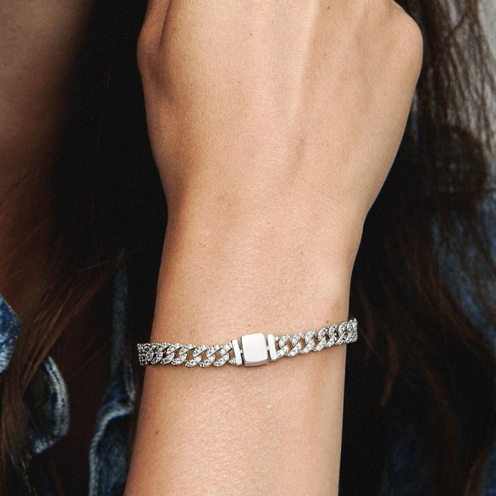 Pave Cuban Link Bracelet in White Gold for Women