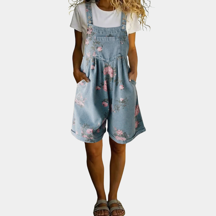 Denim Jumpsuit Women | Vintage Washed Floral Cotton Romper