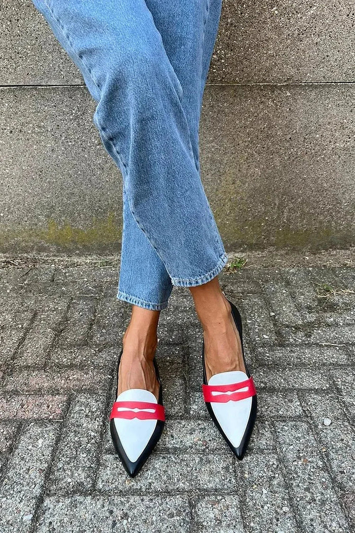 Pointed Toe Slippers for Women - Two Tone Comfort Flats